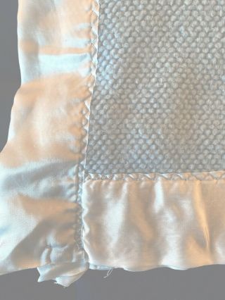 Vintage RALPH LAUREN King Size Weave Blanket Satin Ribbon Edge Blue 108 x 90 