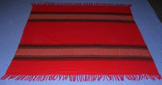 Vtg.  Red Wool With Black Stripes Throw Blanket 54 " X 54 "