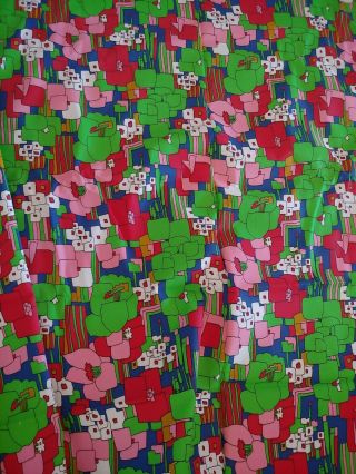 Vintage 1971 Klopman Mills Psychedelic Flowers Fabric Remnant 265 ×42 Inches