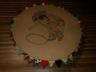 Vintage Native American Indian Basket With Hand Drawn Cover