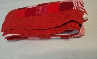 Vintage Handmade Quilt Bedspread Red White 88  x 88 2