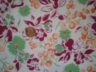 FLORAL Intact FEEDSACK Quilt Sewing Doll Clothes Craft Fabric Green Peach Wine 2
