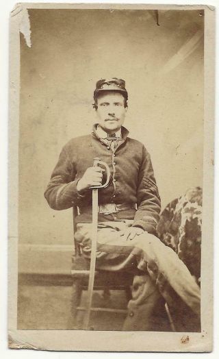 Civil War Cdv Union Maryland Cavalry Sargent With Sword