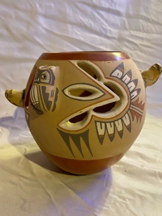 Vintage Native American Indian Pottery Marima Toya Jemez 6.  5 " Tall Pot W Animals