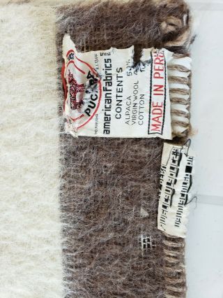 Vintage American Fabrics Peru Alpaca/Wool/Cotton Blanket 1940 ' s - 50s 3