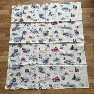 Vintage Feedsack Fabric Military Theme Ww2 Wwii Kents Cloth Of United Nations