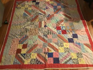 Vintage Handmade Quilt Patchwork Feed Sack Bag Blanket 64” X 69”