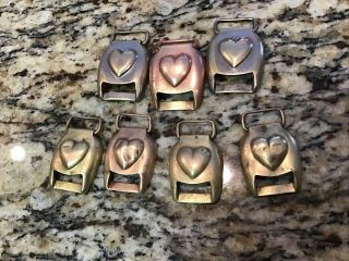7 Vintage Brass Heart Shaped Horse Harness / Bridle / Tack Buckle Covers