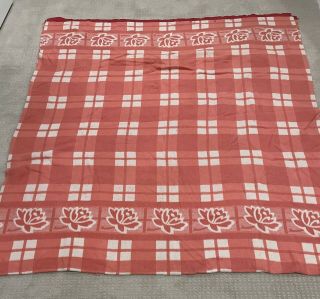 Vintage Double Long Wool Camp Blanket Pink & White Plaid W/satin Trim 144 " X70”