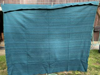 Vintage Turquoise Wool Blanket 74”x82” No Flaws Med/heavy Weight 3