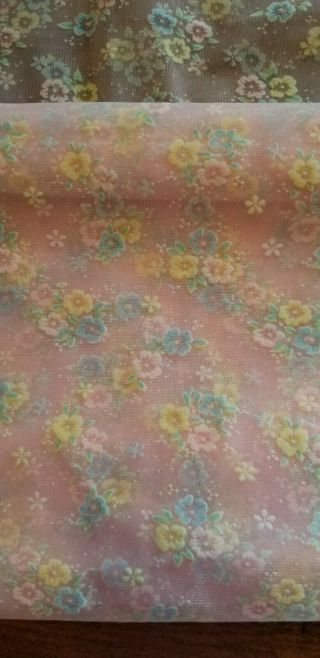 Vintage Sheer Pink Flocked Fabric Floral Design By The Yard