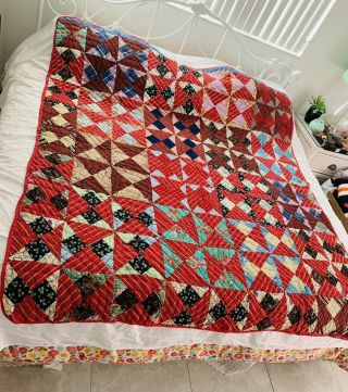 Vintage Handmade Patchwork Quilt Double Sided 76” X 66” Full Size