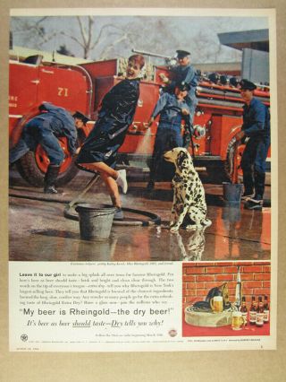 1962 Miss Rheingold Beer Firemen Fire Engine Dalmatian Photo Vintage Print Ad