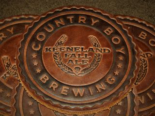 4 Country Boy Brewing Keeneland Fall Ale Leather Coasters Lexington Kentucky Ky