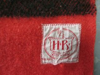 Vintage Horn Brothers Canada Pure Wool Red Black Stripe Trapper Blanket 58 X 84 2