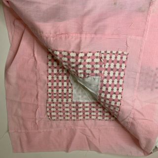 vintage quilt topper blanket star design patches color pink white checked print 2