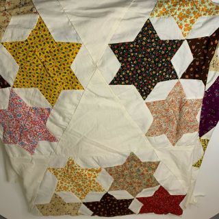 vintage quilt topper blanket star cream floral multi colored patches hand sewn 2
