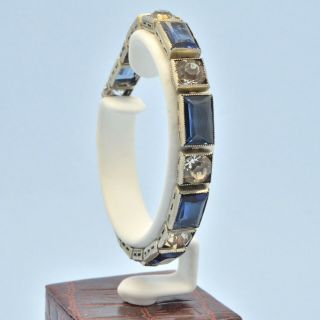 Vintage Bracelet 1920s Art Deco Signed G.  W.  Blue & Clear Crystal Silvertone