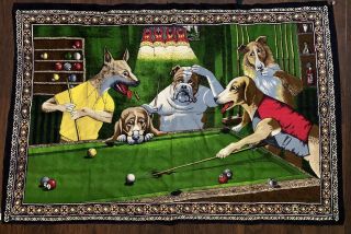 “the Hustler” Tapestry Dogs Playing Pool Turkey 38.  5” X 56.  5”