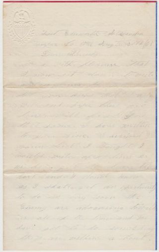 Civil War Soldier Letter - Fort Ellsworth Alexandria Va Aug.  1861 Great Content