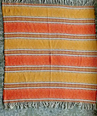 Vintage 70’s Faribo 100 Pure Wool Throw Blanket 50 X 46 Orange & Gold