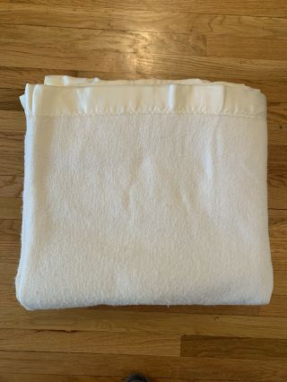 Acrylic Silk Satin Edge Waffle Weave Knit Blanket 90”x89” Beige Ivory QUEEN 2