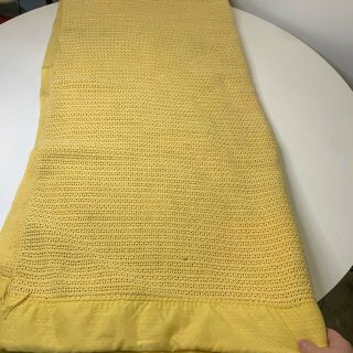 vintage woven thermal blanket bedding nylon satin trim color yellow twin full 3
