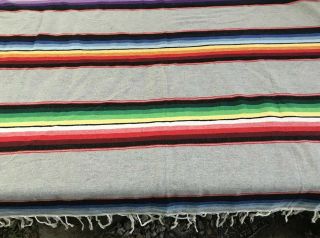 Vintage Mexican Woven Wool Striped Yoga Blanket
