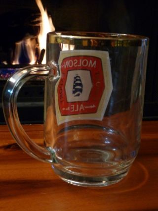 Vintage MOLSON Ale Canadian Beer Glass Clear Mug Gold Rim Export 12 oz Ship Logo 2