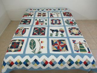Queen Vintage Hand Sewn & Quilted Applique Baltimore Album Quilt By Arch Quilts