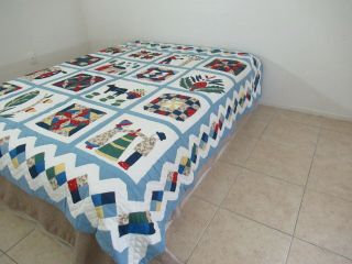 QUEEN Vintage Hand Sewn & Quilted Applique BALTIMORE ALBUM Quilt By ARCH Quilts 2