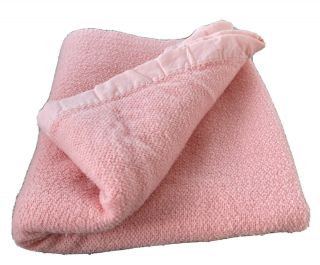 Vintage Faribo Pink Woven Blanket Satin Trim Usa Made Faribault Woolen Mill Co