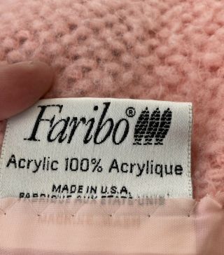 Vintage Faribo Pink Woven Blanket Satin Trim USA Made Faribault Woolen Mill Co 3