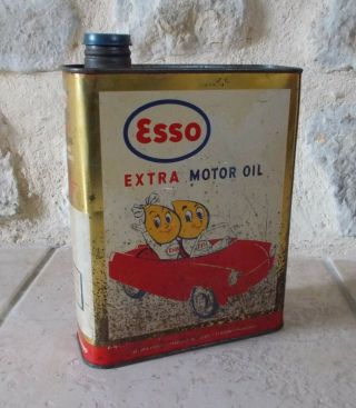 Vintage France French Oil Can Tin Esso Extra Motor Auto Old 2 L 18