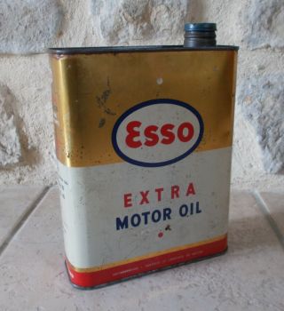 Vintage France french oil can tin ESSO Extra Motor auto old 2 L 18 3