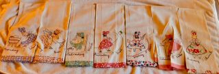 7 Vintage Each Day Of The Week Hand Embroidered Kitchen Dish Towels