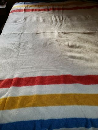 Vintage Horner Virgin Wool Blanket 82 " X 65 " 3 Stripes Made In Michigan,  Usa