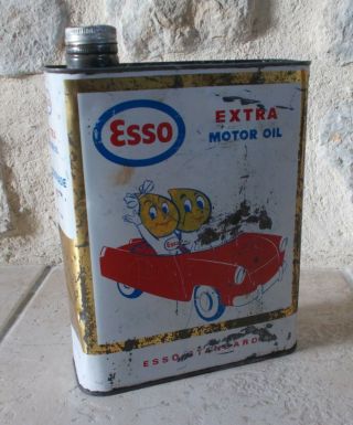 Vintage France French Oil Can Tin Esso Extra Motor Auto Old 2 L 13