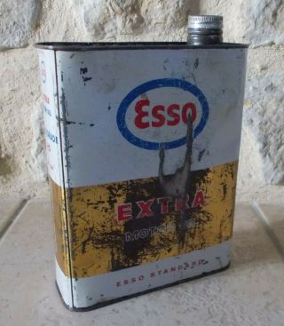 Vintage France french oil can tin ESSO Extra Motor auto old 2 L 13 3