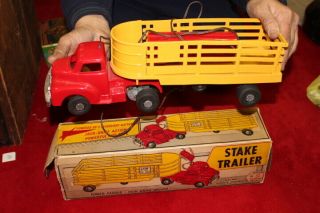 Vintage Truck & Stake Trailer Remote Controlled Battery Op Japan Toy Sign W/box