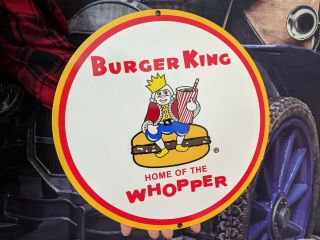 Vintage Old Burger King Whopper Porcelain Restaurant Fast Food Heavy Metal Sign