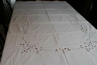 Vintage White Cotton Tablecloth Cut Work & Embroidery 60x80