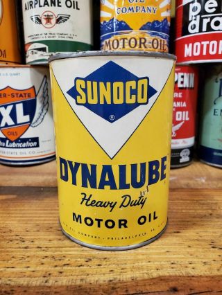 Vintage Sunoco Dynalube Heavy Duty Motor Oil Can Metal Quart 1 Qt