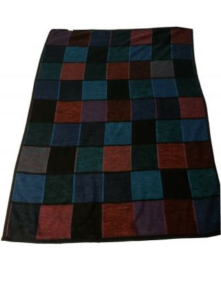 Biederlack Vintage Blanket Color Square Blocks Print Reversible Made In Usa