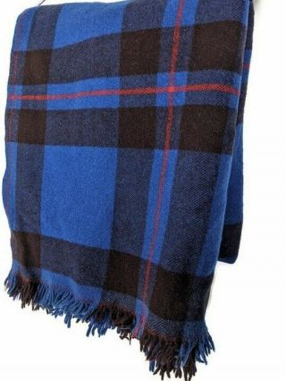 Vintage Amana Woolen Mills Buffalo Check Plaid Wool Blanket Throw Blue 58 X 65