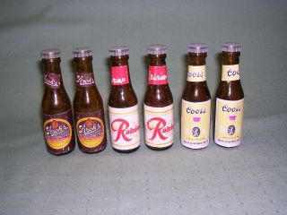 3 Mini Beer Bottle Salt & Pepper Style,  Strohs,  Rainier,  Coors