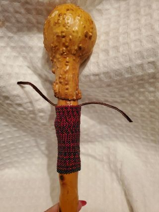 Vintage Native American Indian Gourd Rattle Stick Beaded