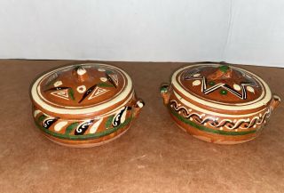 2 Vintage Mexican Pottery Pots/bowls With Lids