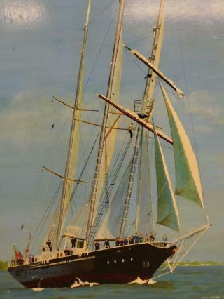 Vintage Old Painting Oil Sea Sail Ship Sir Winston Churchill