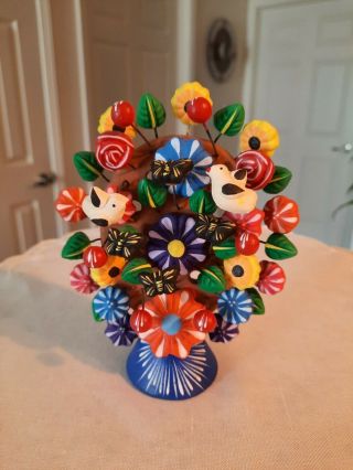 Mexican Tree Of Life Folk Art,  Hand Painted Bursting With Color,  Small 5x4 Inch
